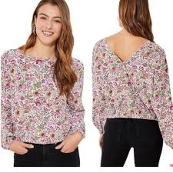 LOFT Multicolor Jungle Wrap Floral Cropped Blouse Size XL - Picture 8 of 8
